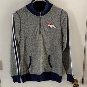 NFL Denver Broncos grey quarter zip sweater with navy trim and team logo & name